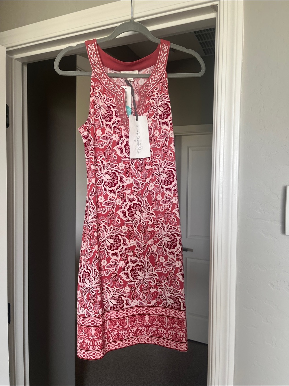 Sleeveless Floral Print Tank Dress in Coral Pink
